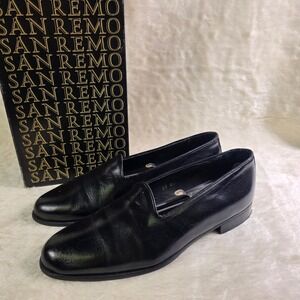 VTG San Remo Flats Venetian Loafers Black Leather Italian Handmade Womens 8.5